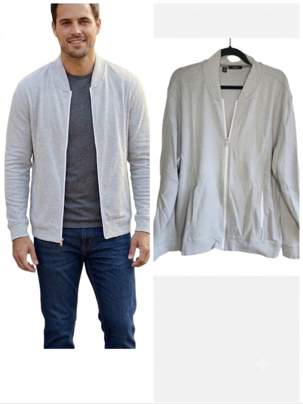 Alfini men's gray zip front baseball style sweatshirt jacket size XXL